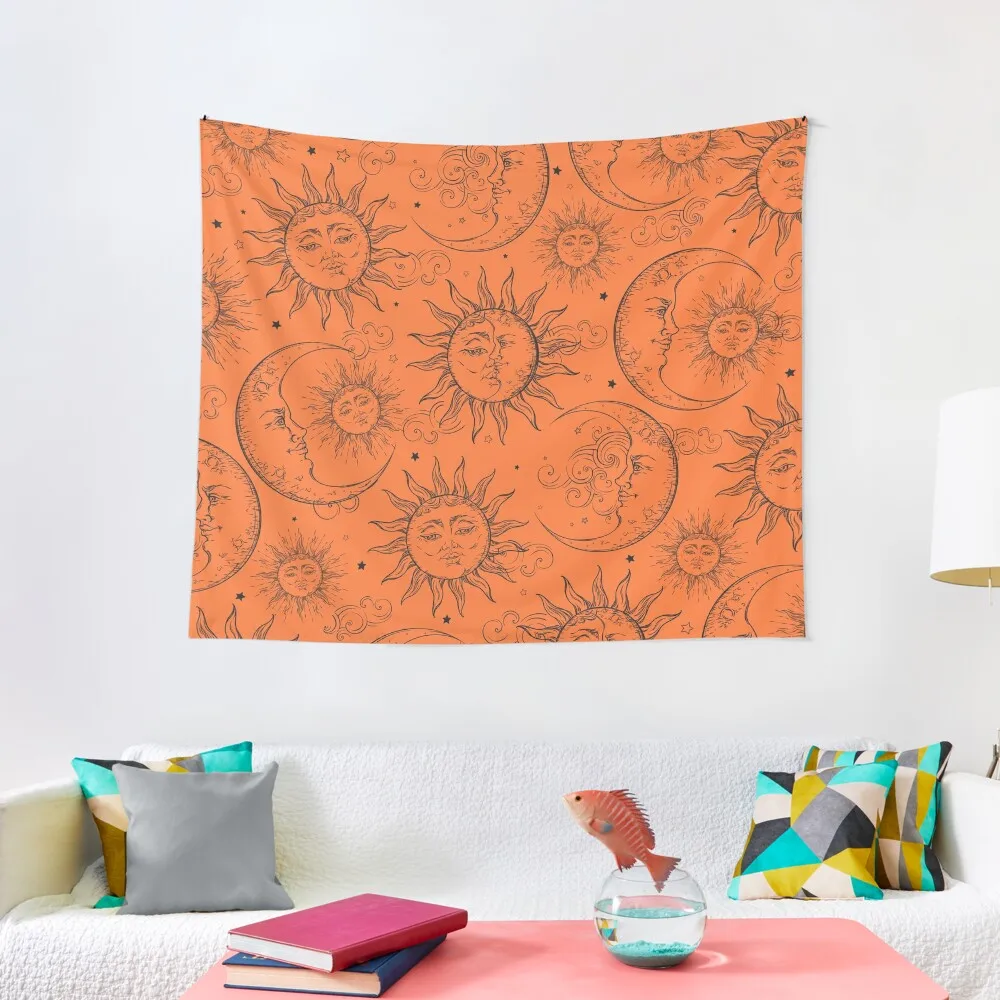 

Orange Magic Celestial Sun Moon Stars Tapestry Decorative Wall Mural Home Decoration Accessories Tapestry