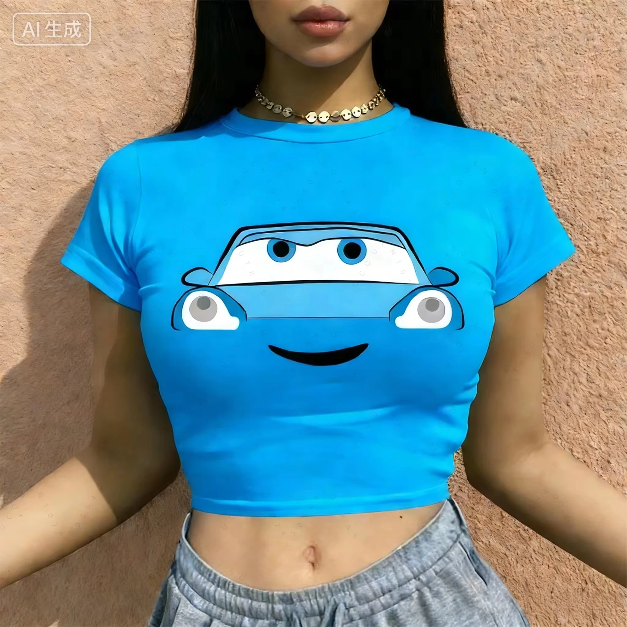 2026 신상 캐주얼 여름 커플 라이트닝 맥퀸 레트로 그래픽 오버사이즈 매칭 티셔츠 루즈핏 커플룩 크롭탑 세트