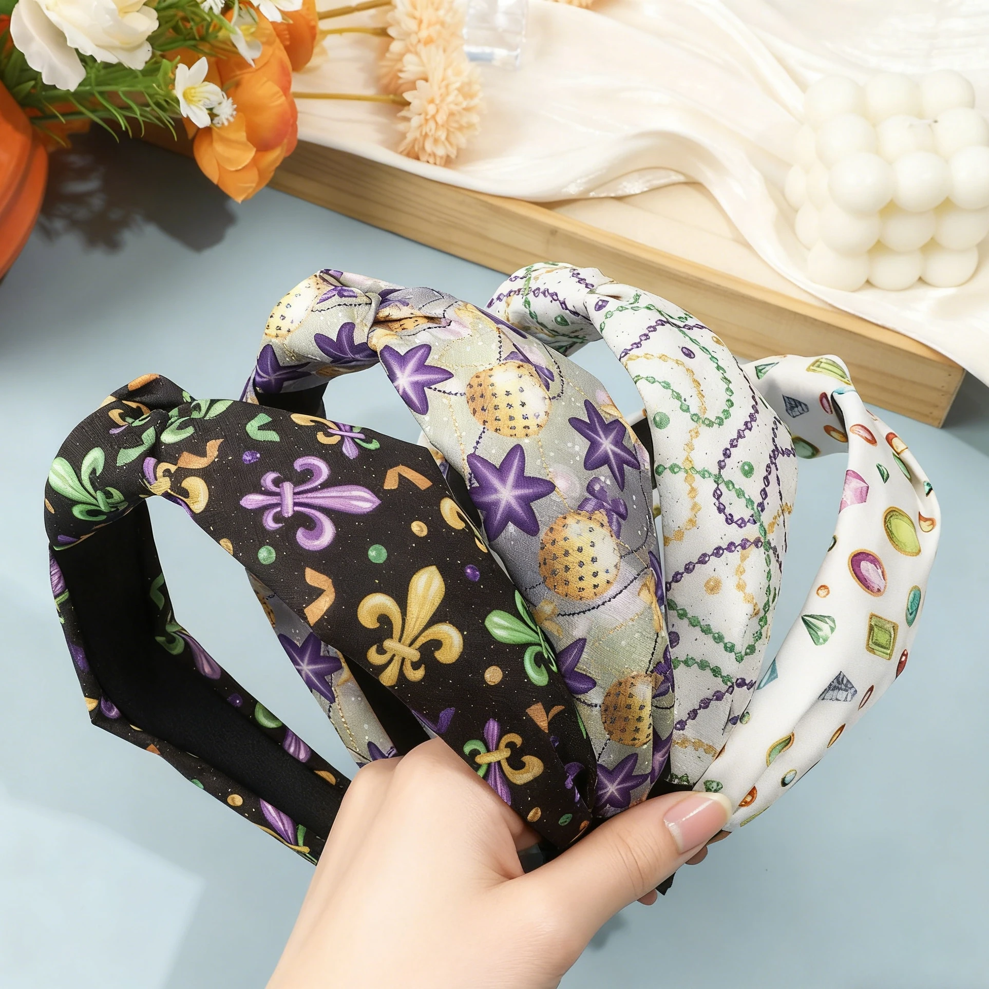 Colorful Cloth Knotted Hairband Starfish Gemstone Pattern Women Headband For Lady Girls Casual Shopping Travel Fashion Headpiece