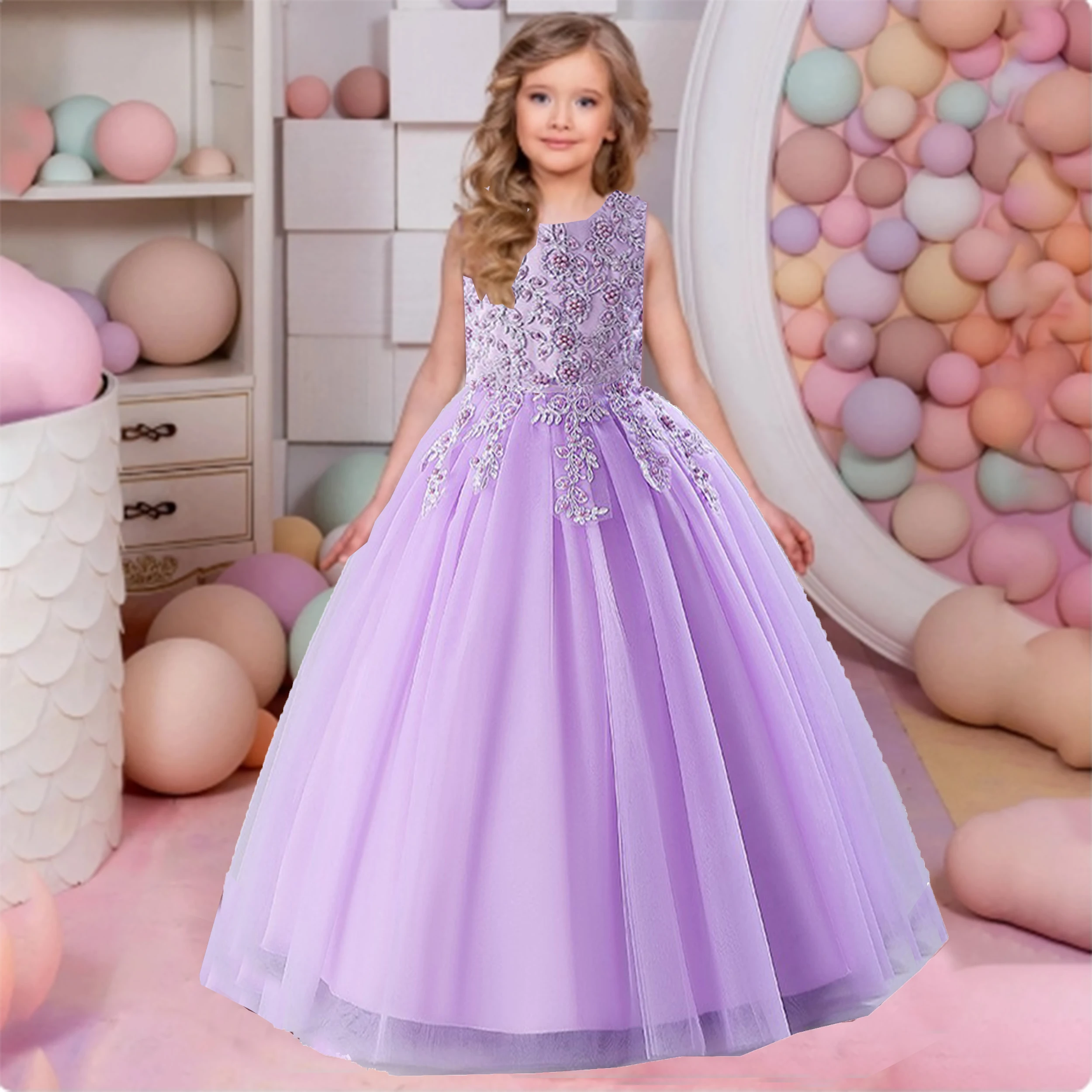 

HXCMall маленькие большие девочки 3D вышитые бисером кружева цветок девушка день рождения официальное платье фотография M337