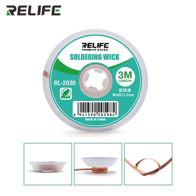 

RELIFE RL-2030 3M Length Desoldering Braid Strong Cleaning Suction Wire Fast Tin Removal Solder Wick BGA Welding Repair Tools