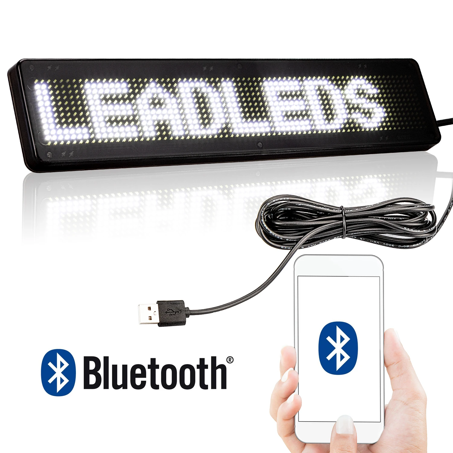 

23CM Bluetooth Led Car Sign Display 12*72 Pixels Moving White Message Programmable Scrolling Led Display for Car Rear Window