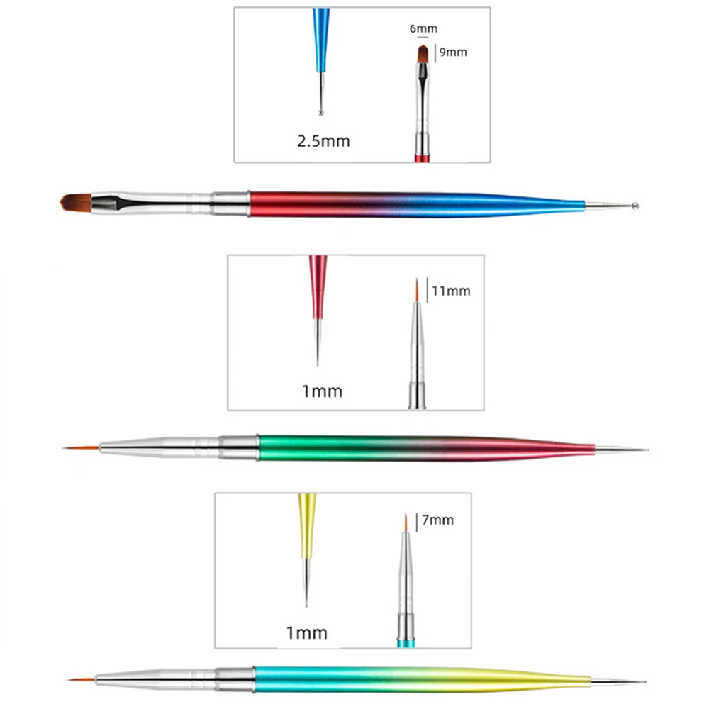 Double Head Nail Art Brushes Dotting Pen Multi-functional Gel Polish Liner Design Tools Carved Brush 7-15mm Line Detail Pen 6