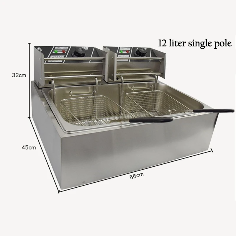 Electric Chips Fryer Electric Fryer Smokeless Commercial Double Cylinder French fries machine constant temperature fryer 3