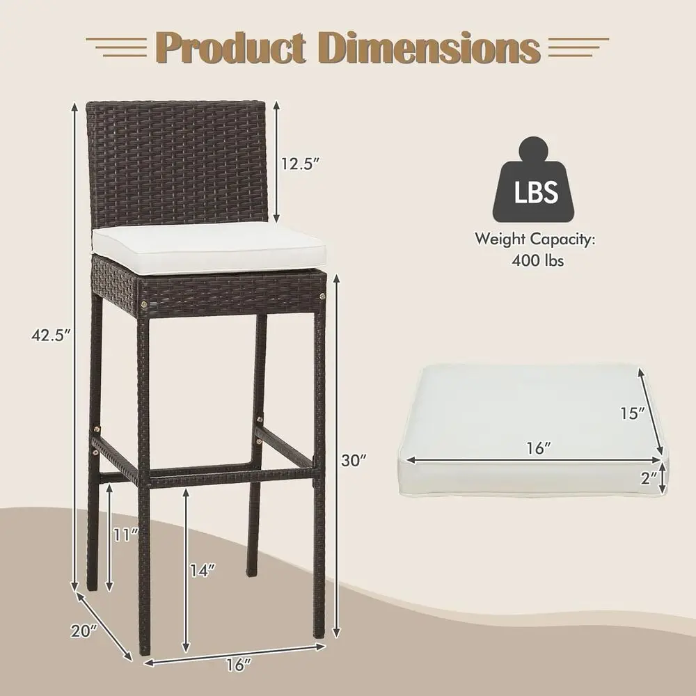 4-Piece Outdoor Wicker Bar Stools – 30" Patio Chairs with Cushions 3