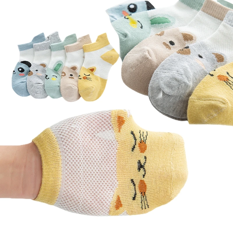 

Baby Girls Boys Active Cotton Blended Cartoon Socks Soft Crew Socks Breathable Mesh Thin Socks