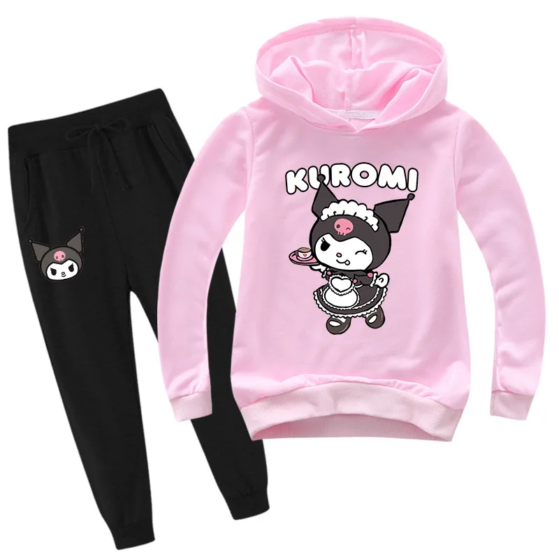 

Sanrio Kuromi Two-dimensional Children's Clothing Spring and Autumn Suit Hoodie Children's Sweater + Trousers Two-piece Set