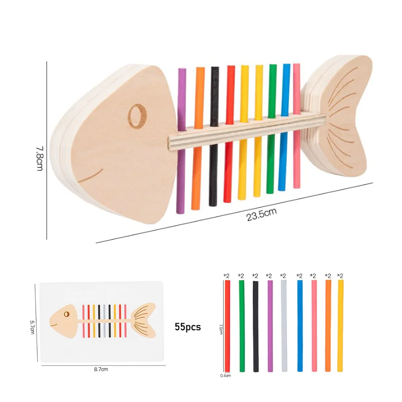 Fish Bone Wooden Pairing Children Puzzle Color Cognition Early Education Fine Motor Training Montessori Teaching Aids Toys 6