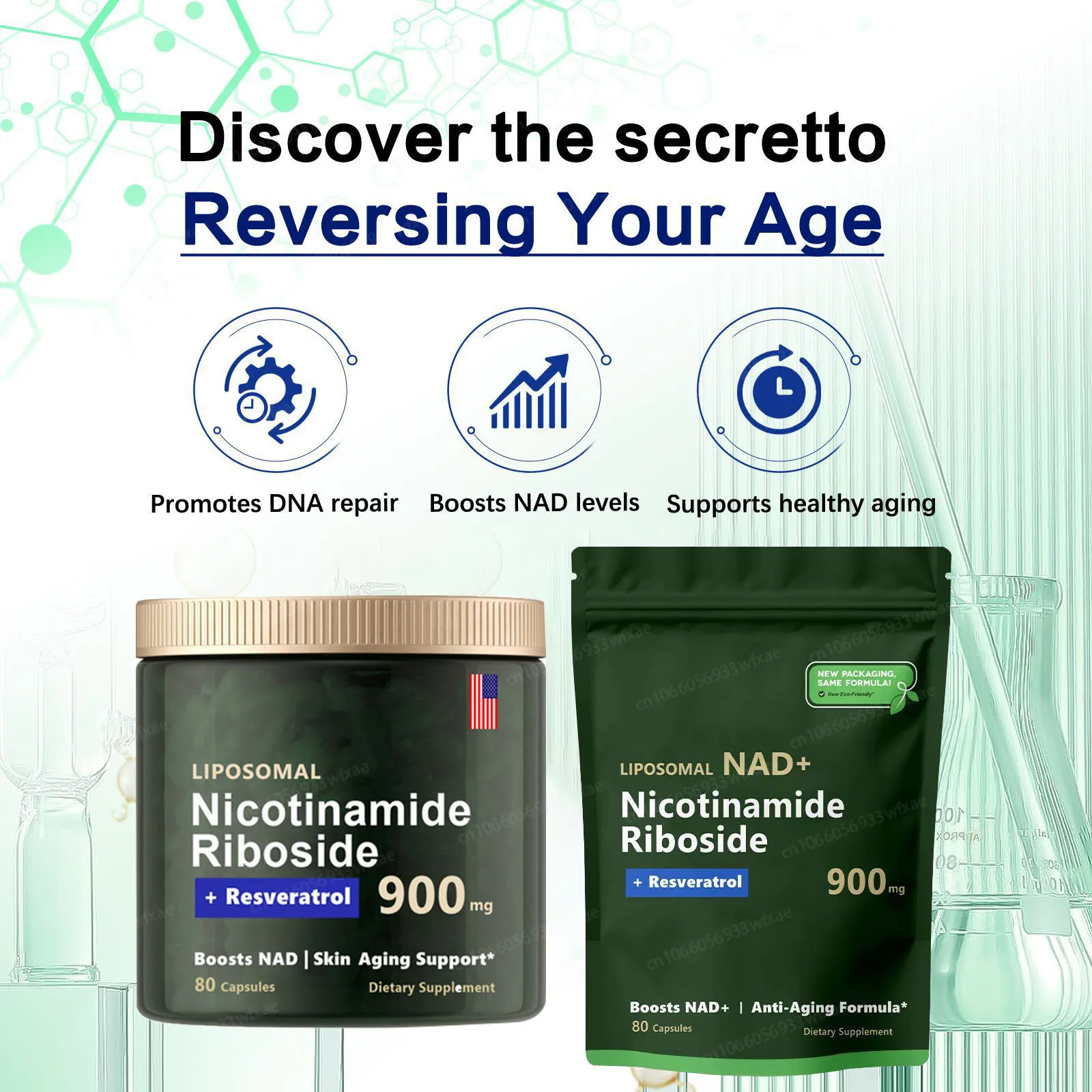 NAD+ Supplement Capsules Liposomal Nicotinamide Nucleoside 900mg Resveratrol Quercetin Anti Aging Energy Focus Skin Health nad+ supplement capsules