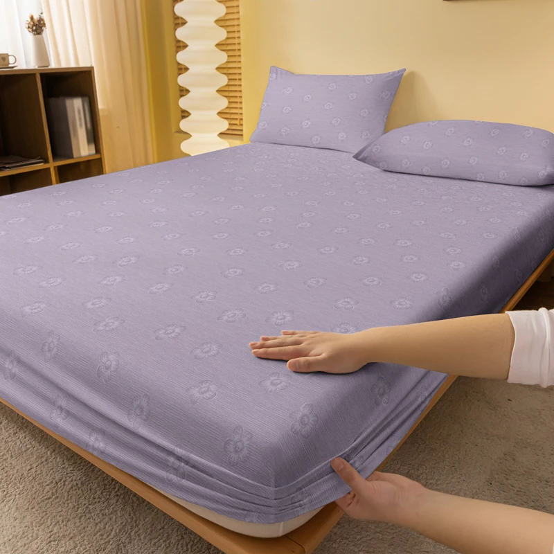 1 Simple modern Plant Flower printed matte Fitted Sheet, bedroom printed bed cover, bedding (excluding pillowcases) 2
