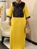VONDA Plus Size 5XL Women Bohemian Party Long Vestidos Sequin Splicing Maxi Dresses Ladies Fashion 3/4 Sleeve Loose Satin Robe