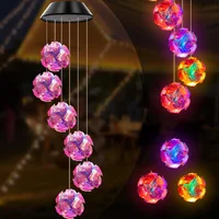 1pc Solar Powered Color Changing Pink Embroidered Ball Flower Wind Chime Light Waterproof Outdoor Night Light Hanging Solar Lamp 6