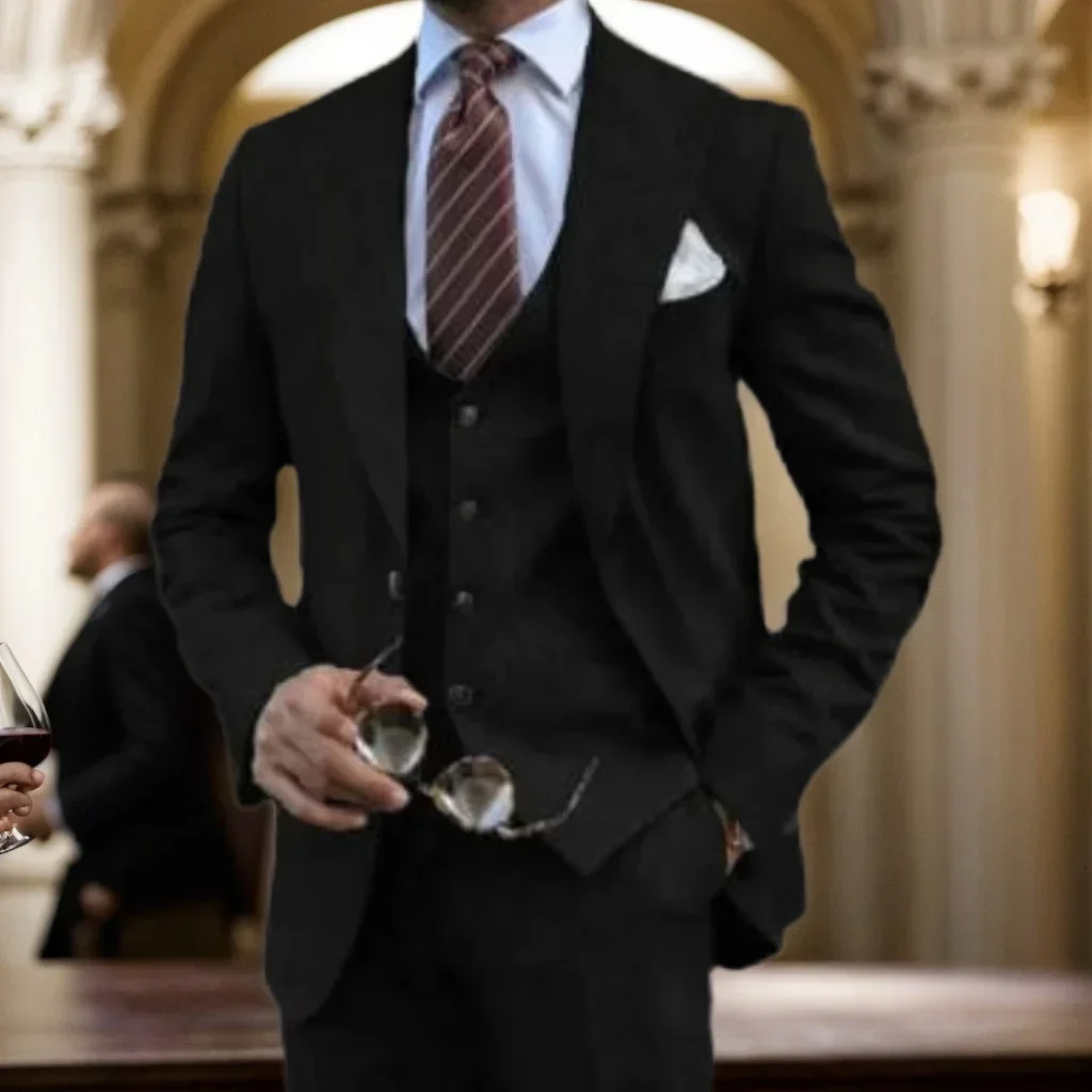 Regular Suit for Men Stylish 3 Piece Blazer Vest and Pant Set Elegant Tuxedo Set Wedding Ceremony Business Classic Costume Coat
