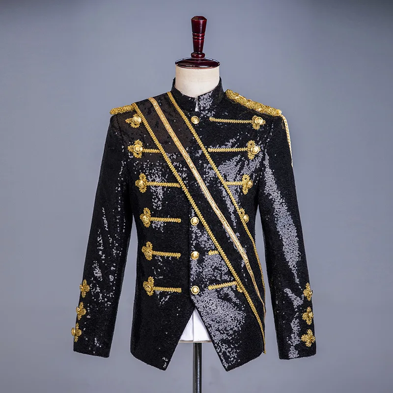 Black sequins European court style men's wear party inlaid gold show suit knight performance dress