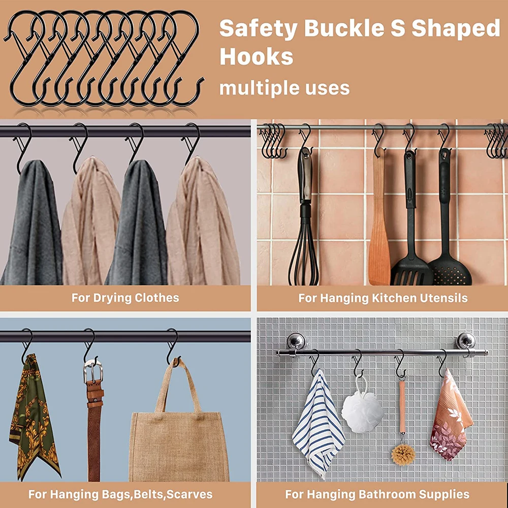 2/10pcs Buckle Design S Hook Kitchen Organizer Pot Rack Garden Hanging Clasp Bags Clothes Towel Closet Rod Hanger Hooks S-Shape images - 6