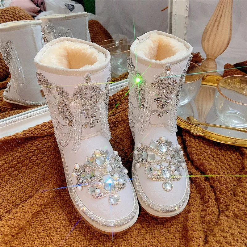 Luxury Pearl-Embellished Winter Boots - Stylish Comfort