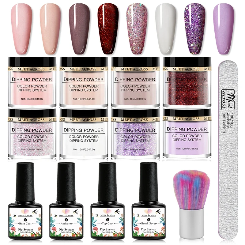Nail Powder Set nail powder nail glitter nail decoration nail decorations nail powder set MEET ACROSS Dipping Powder Starter Set Liquid Kit Glitter Powder Dust Natural Dry Witout Cure Dip Nails Kit For Manicure