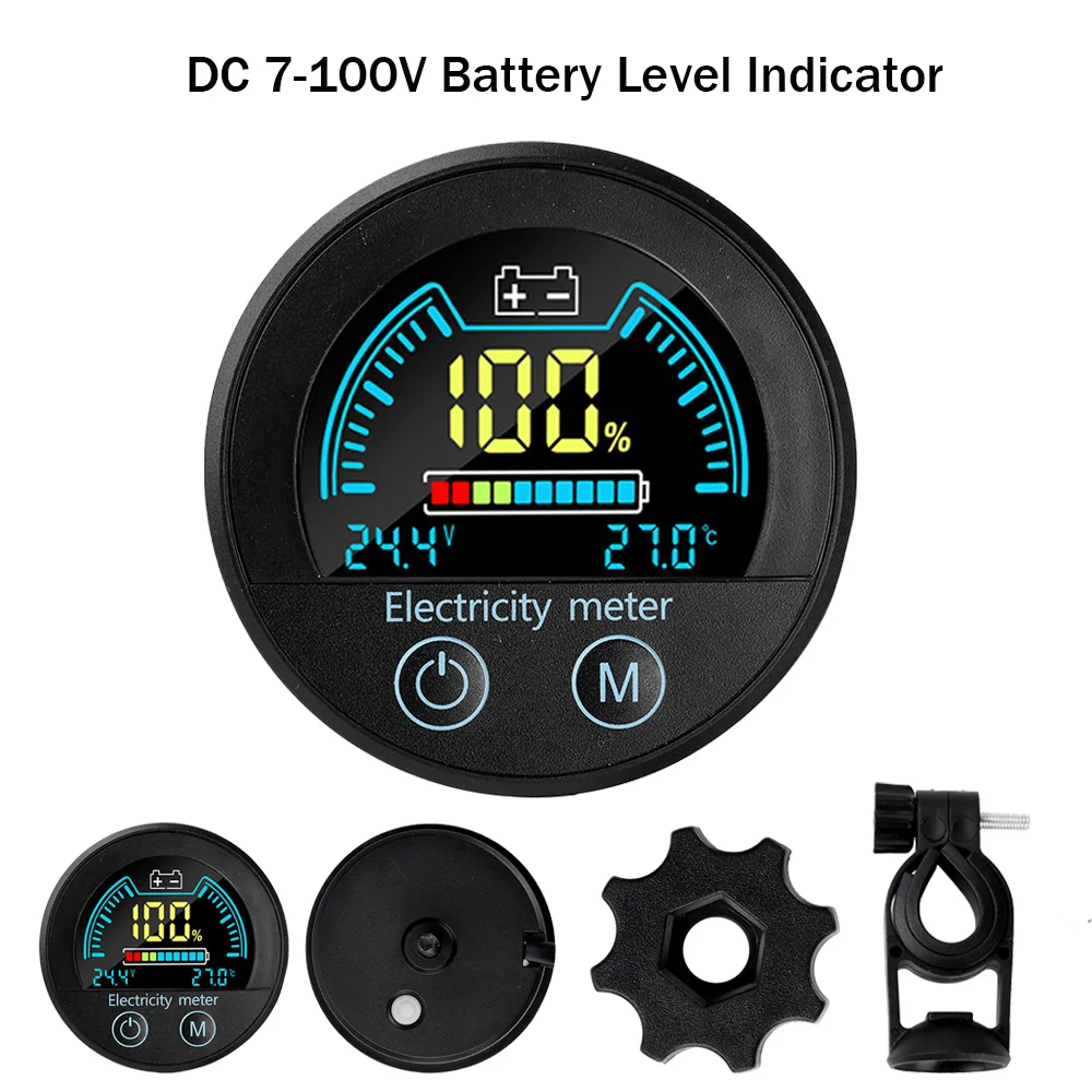 DC 7-100V 배터리 레벨 표시기 방수 원형 디지털 전압계 2선식 DC 전압 테..