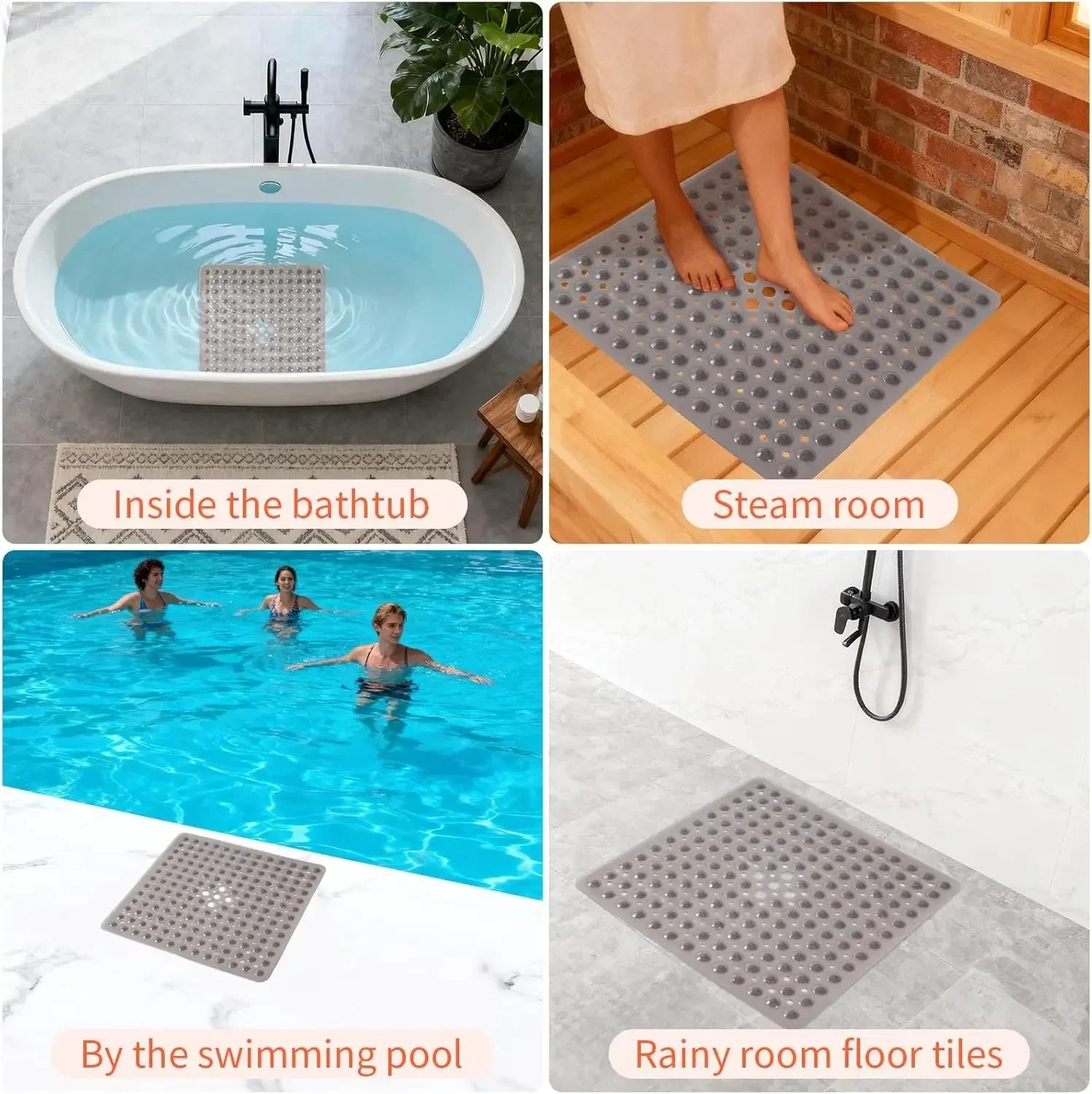 Premium Non-Slip Square Bath Mat for Shower and Tub - 53x53cm