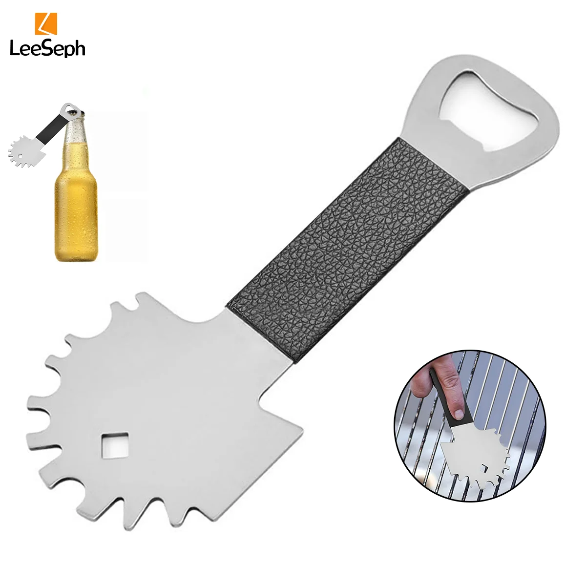 Leeseph Stainless Steel Grill & Griddle Scraper, includes Bottle Opener, Barbeque Brush Substitute, BBQ Grill Accessories