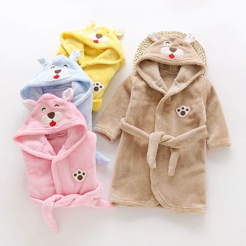 Kids Colar Fleece Panda Hooded Bathrobe Children's Dressing Gown Bath Robe Cartoon Animal Sleepwear For Girls Boys Pyjamas 2-12Y