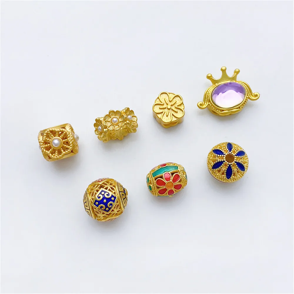 

Ancient Gold Flower Large Hole Separation Transfer Bucket Hollow Round Beads Handmade DIY Bracelet Necklace Jewelry Accessories