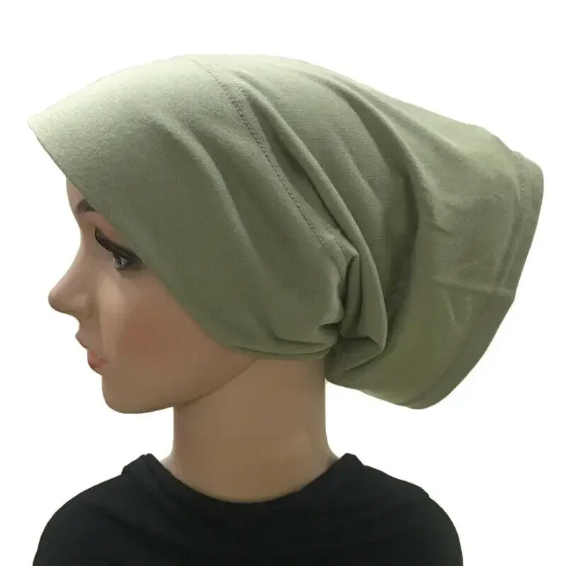 Plain Muslim Women Cotton Underscarf Bonnet Inner Cap Chemo Tube Head Scarf Cover Headwrap Brim Hat Arab Islamic Middle East 4