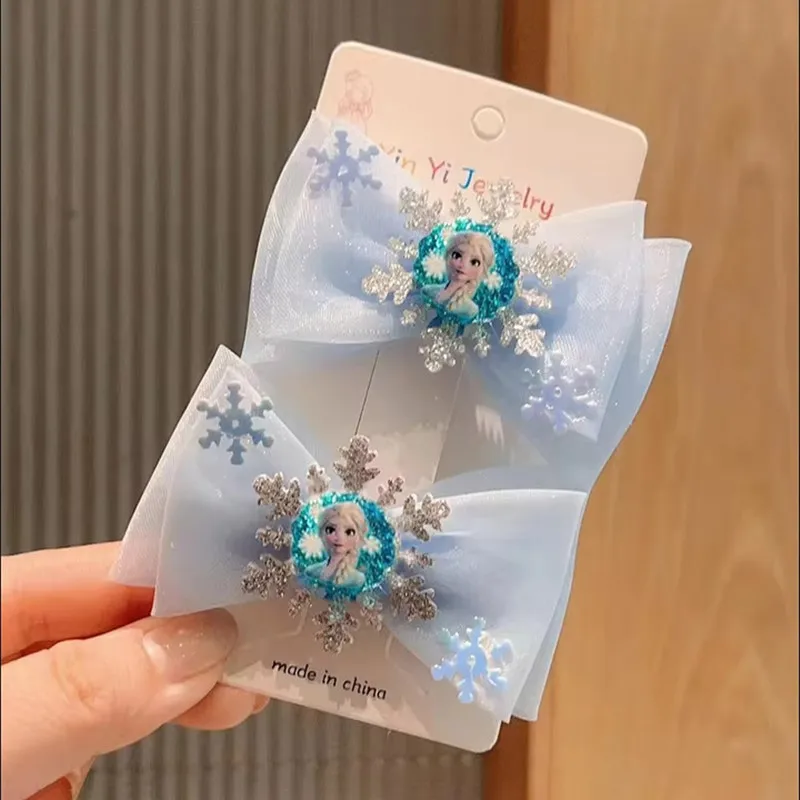 2Pcs Toddler Girl Elsa Hairclip Princess Girl Bow Hair Clips Baby Girl Party Gift 3