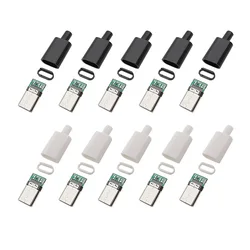 USB Type C Male Plug Soldering Kit - 10 Pack Connector Set for DIY Charging Cable Repair and Assembly (5 Black 5 White)