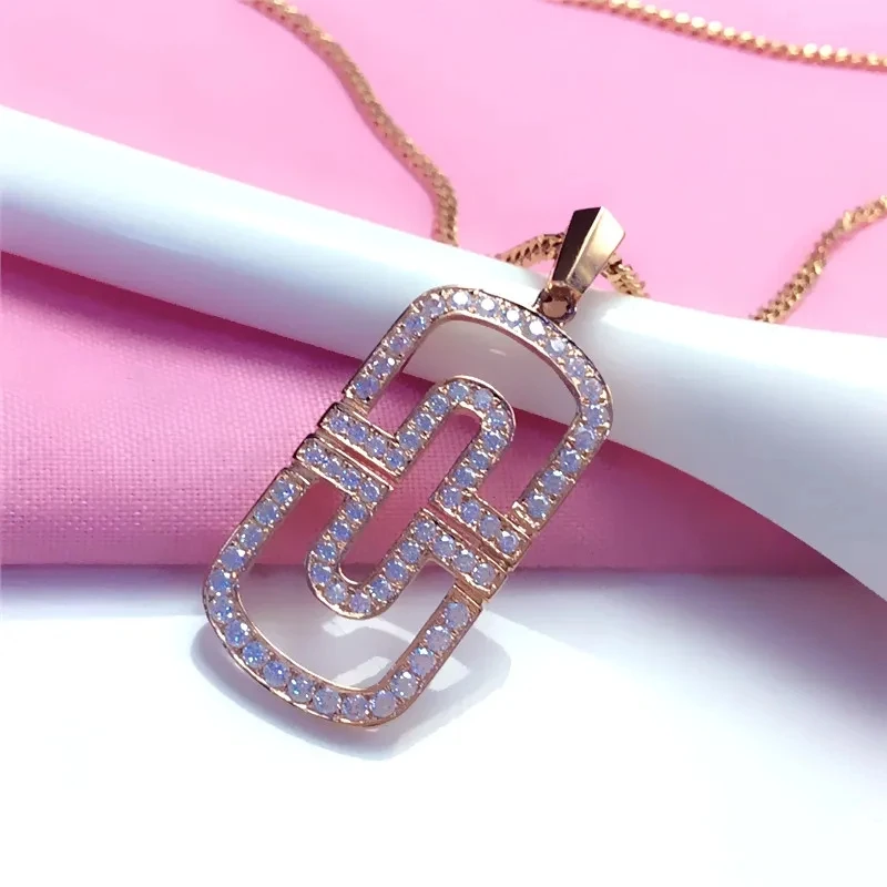 14k Rose or White Gold Carabiner Necklace. Diamond Carabiner. Cable Chain