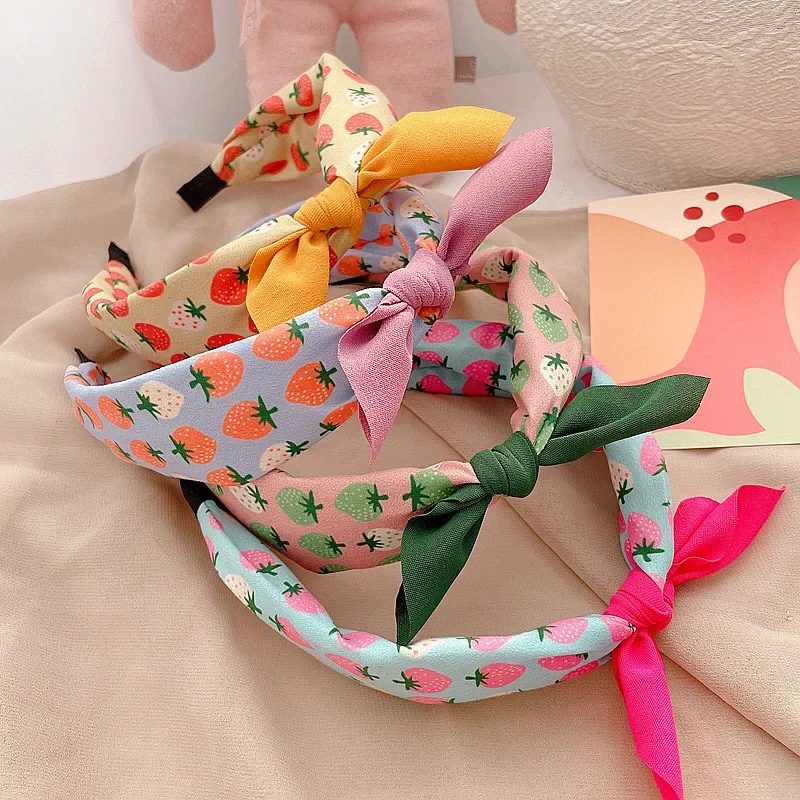 Fruit Print Hairband Strawberry Knot Bow Headband Korean Fabric Hoop Hair Band for Women Girls Hair Accessories jewelry hair accessory jewelry accessories