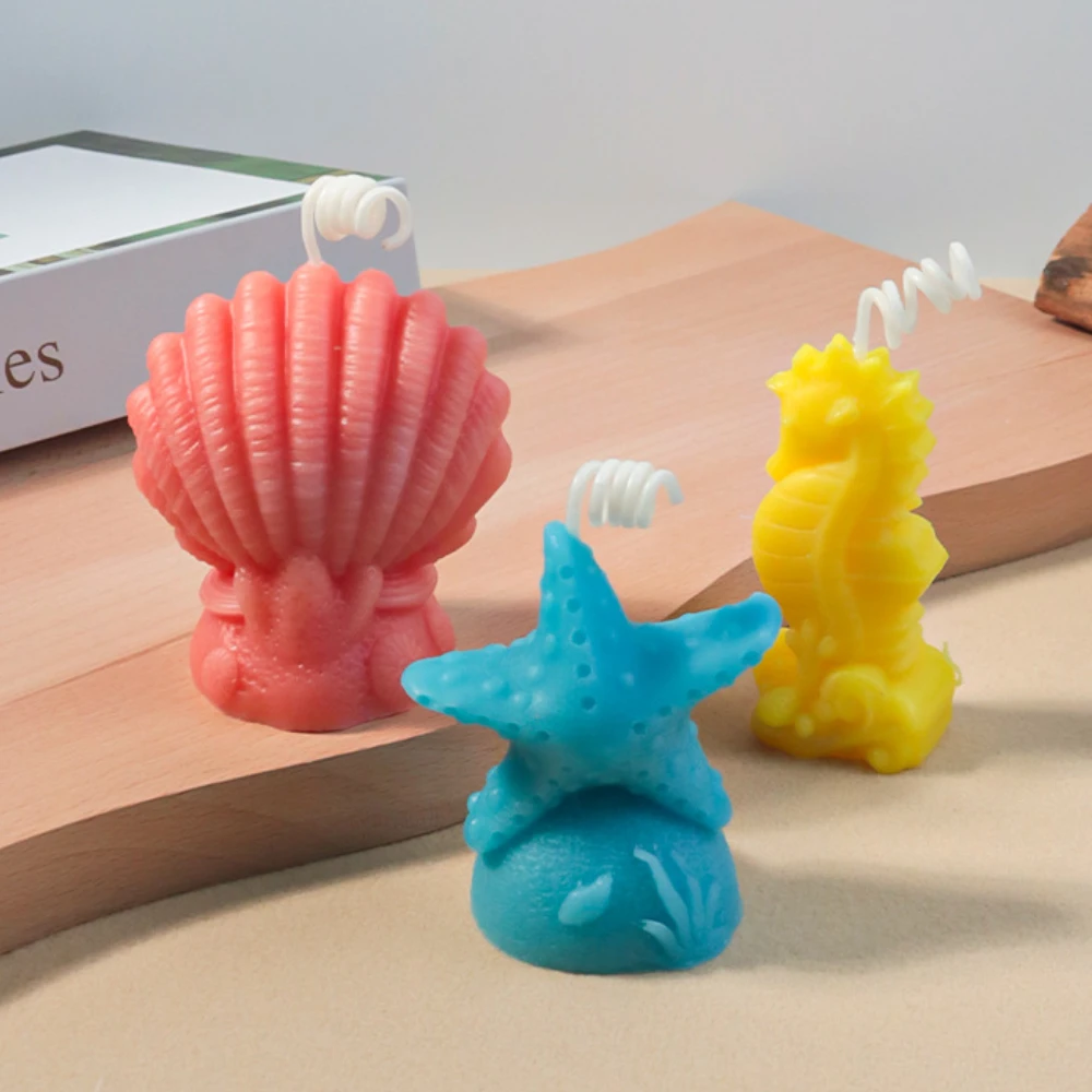 Ocean Series Beautiful Shell Column Silicone Soap Mold Starfish Hippocampus Candle Birthday Gift Chocolate Mould Baby Room Decor