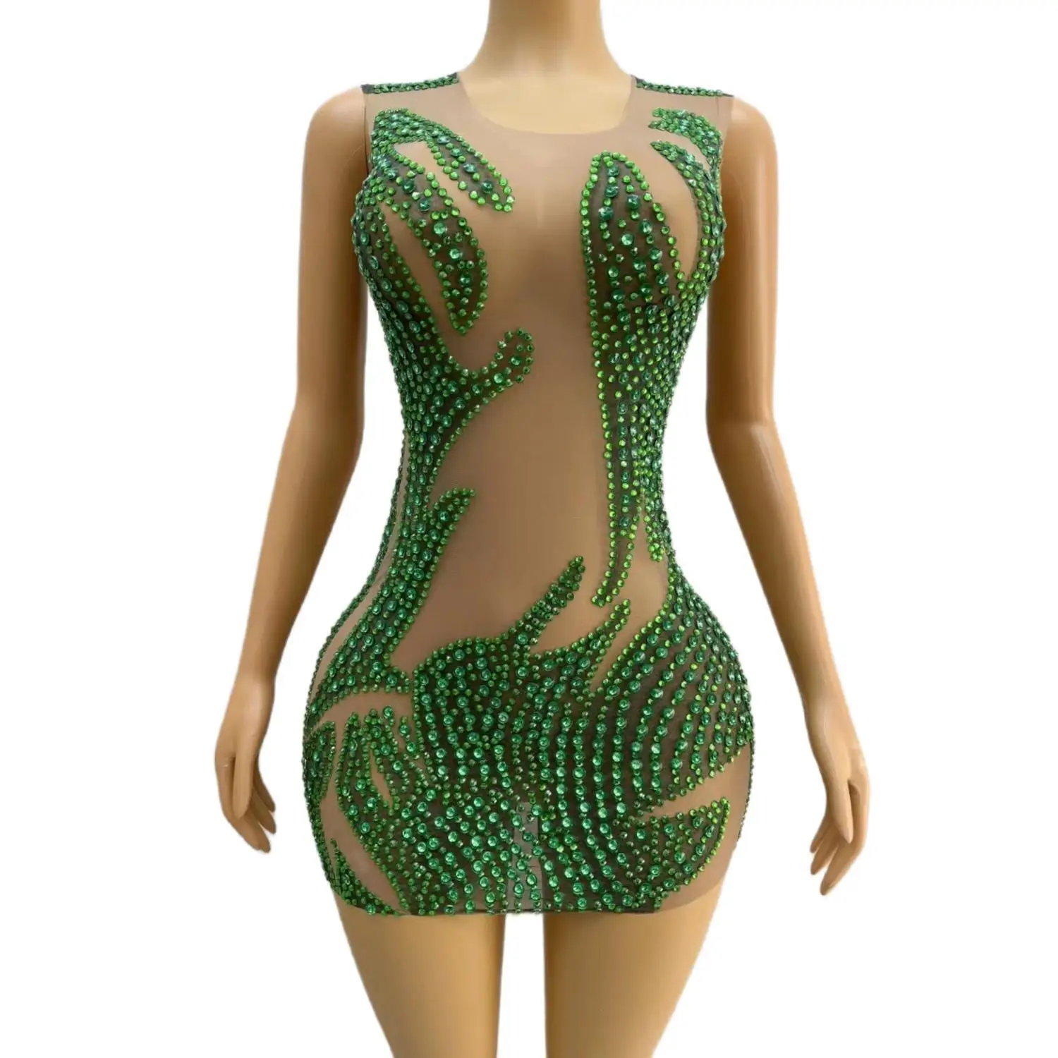 Sparkly See Through African Women Cocktail Dress Green Beads Crystals Short Prom Dresses 2024 for Birthday Party Gowns Lvyi