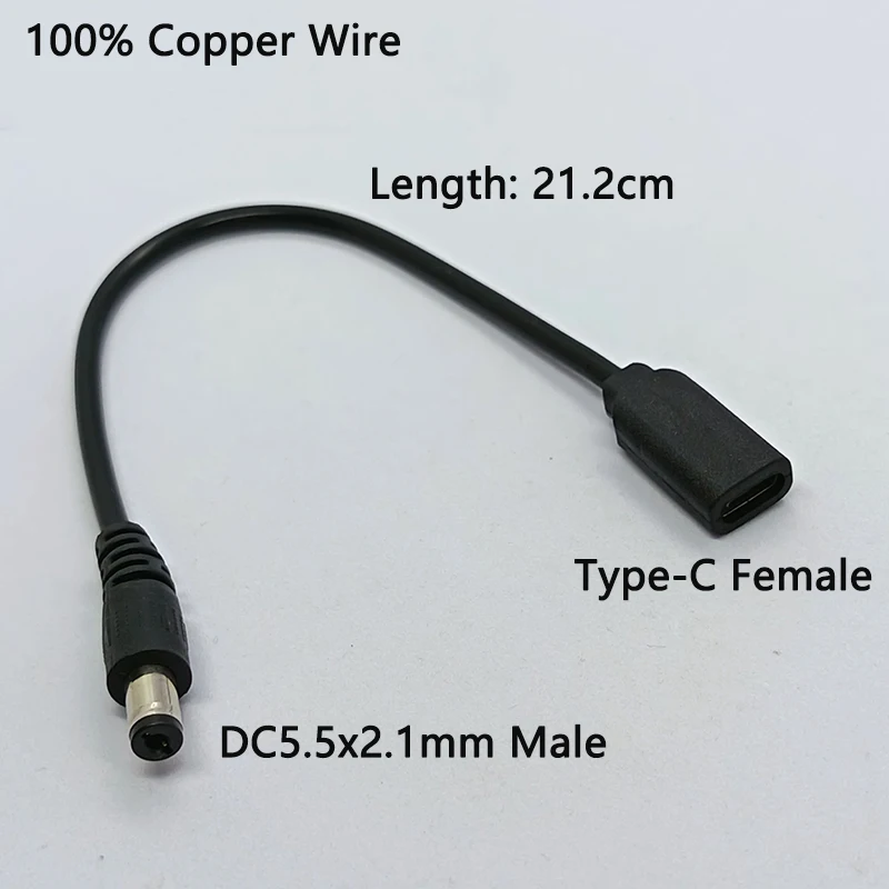 1PC DC 5.5x2.1mm to Type-C 남성/여성 충전 케이블 21-22cm 100% 구리 와이어 노트북 라우터 카메라용 고속 충전 어댑터