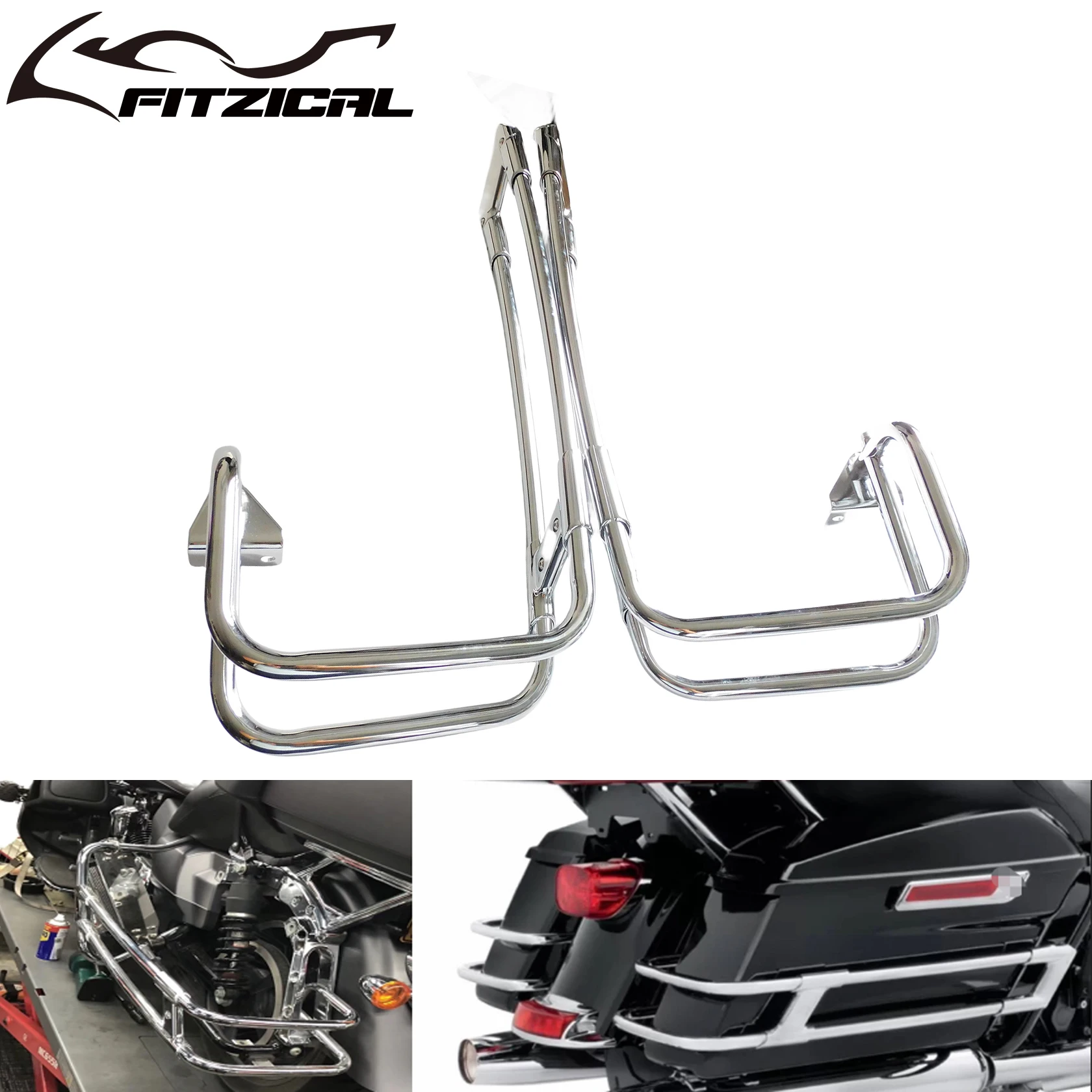 MotorcycleChromeSaddlebagGuardRailsForHarleyTouringRoadKing
