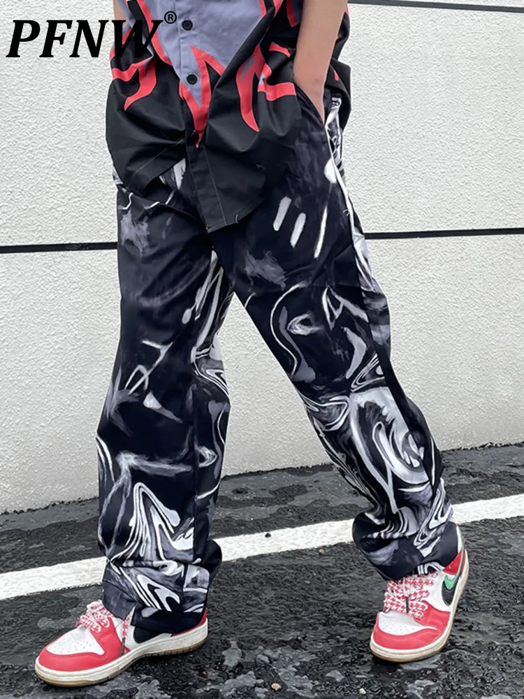 PFNW Tie Dye Pants Men's Hip Hop Style Streetwear Straight Loose Mid