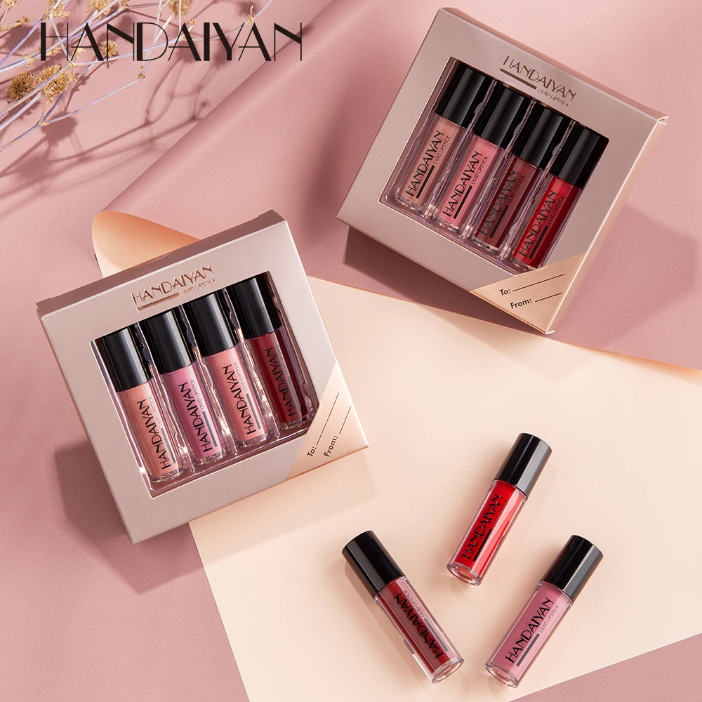 Lip Gloss 4-Piece NonStick Cup Lip Gloss Set Lip Tint Matte Finish Velvet Liquid Lipstick