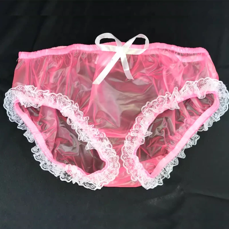 투명 레이스 활 PVC 플라스틱 언더팬츠, 부드럽고 조용한 ABDL, 성인 섹시한 팬티, 누출 방지, 커플 에로틱 브리프