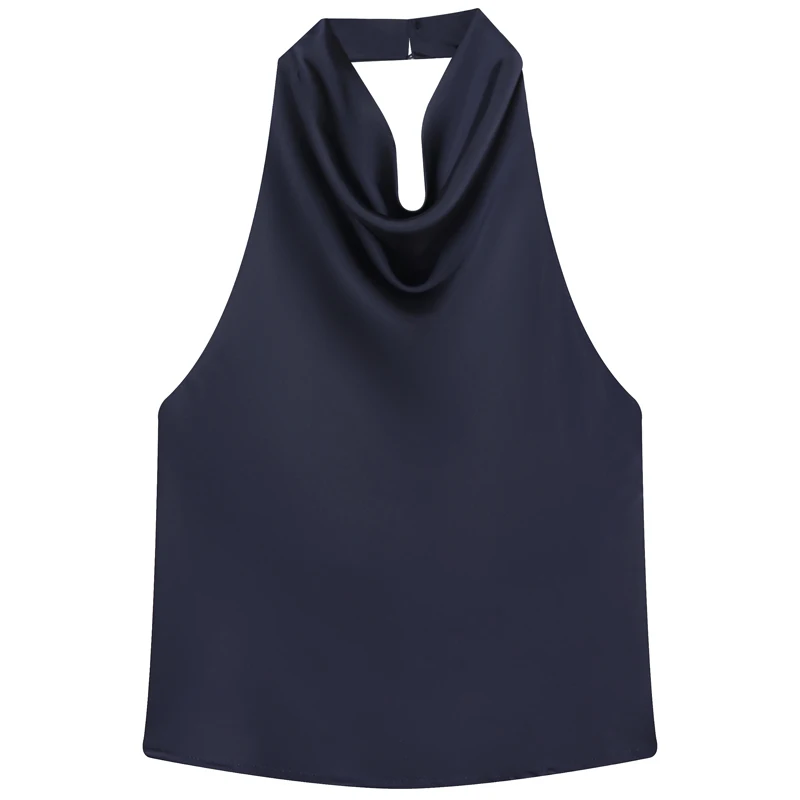 HXAO Satin Halter Top Women Summer 2025 Black Yellow Tanks & Camis Crop Smooth Off Shoulder Tank Top Sleeveless Backless Vests