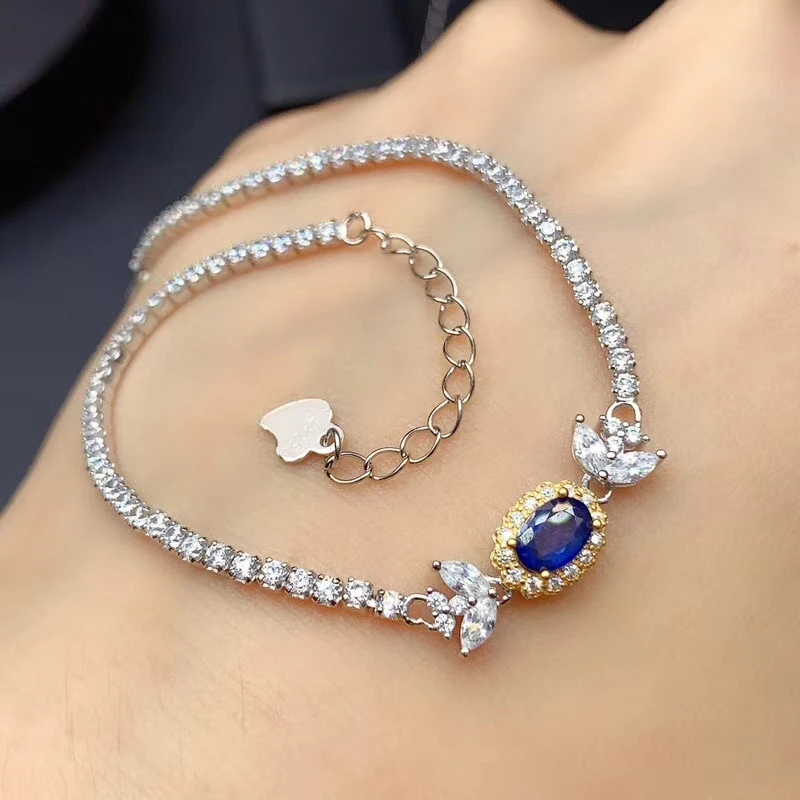 

【M&T】Natural Sapphire Bracelet 925 Sterling Silver Female Wedding Jewelry Girlfriend Valentine's Day Christmas Gift bracelet