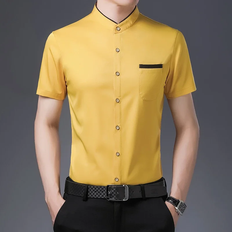 Men's Business Casual Short Sleeved Shirt No Iron and Wrinkle Resistant Top