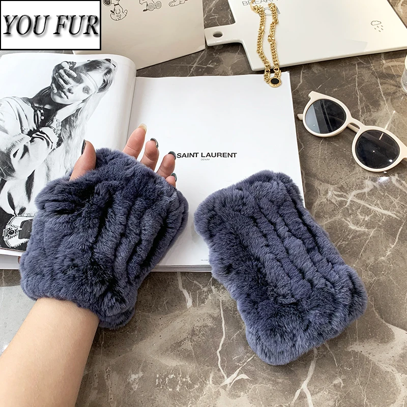 

Женские перчатки из натурального меха кролика Рекс, теплые зимние перчатки из натурального меха, уличные вязаные меховые варежки, 100%