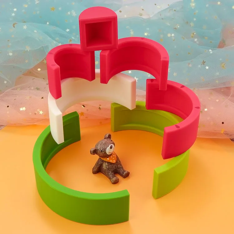 TYRY.HU 7pcs Baby Silicone Building Blocks Rainbow Soft 3D Montessori Teether Educational Toy Gift for Infants