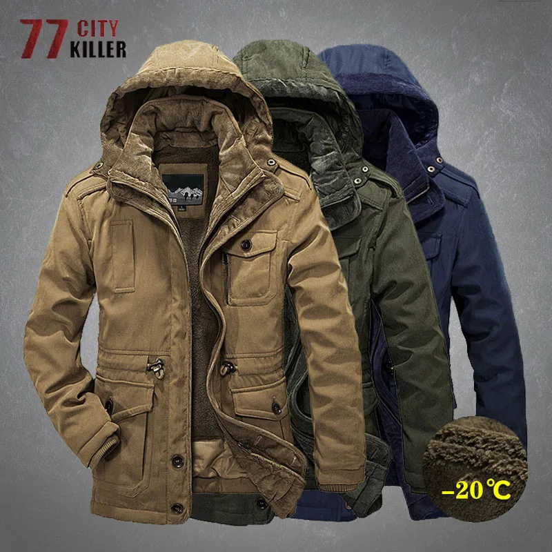 

Men's Fleece Hooded Parkas Winter Thicken Warm Multi-pocket Windproof Military Coats Male Liner Detachable 2 In 1 Padded Jackets