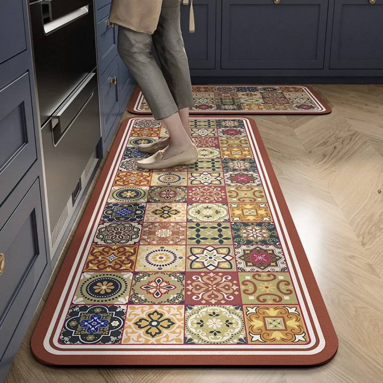

2-Piece Kitchen Oil-Proof Floor Mat Home Non-Slip Door Mat Full of Stand-Resistant Large Area Mat Carpet Crystal Velvet New