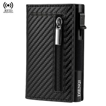 Porta carte di credito Rfid in fibra di carbonio Portafoglio da uomo Borsa per soldi Portafoglio sottile minimalista di marca di lusso Portafoglio nero con pochette da uomo