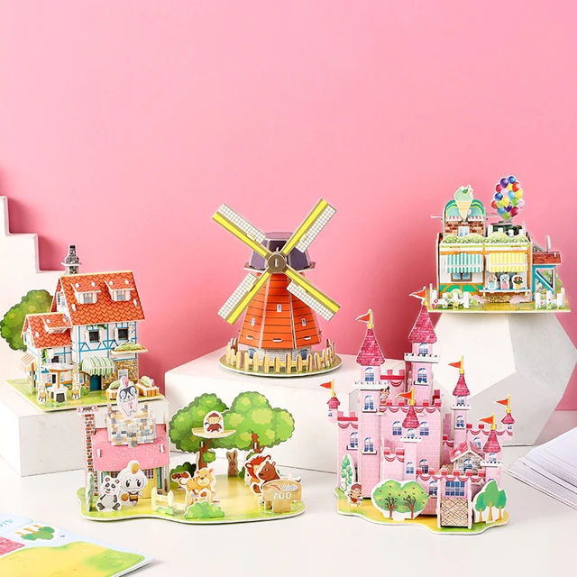 Puzzle 3D fait à la main pour enfants, château, avion, modèle d'assemblage,  bâtiment, nuit, jouet, maternelle, cadeau, garçon, fille, bricolage -  AliExpress