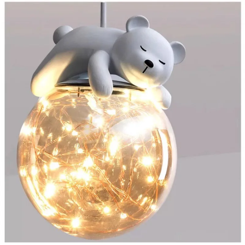 

Nordic Children Room White Bear Bunny Lamps Simple Modern Baby Girl Boy Bedroom Bedside Pedant Lights Glass Lighting Chandeliers