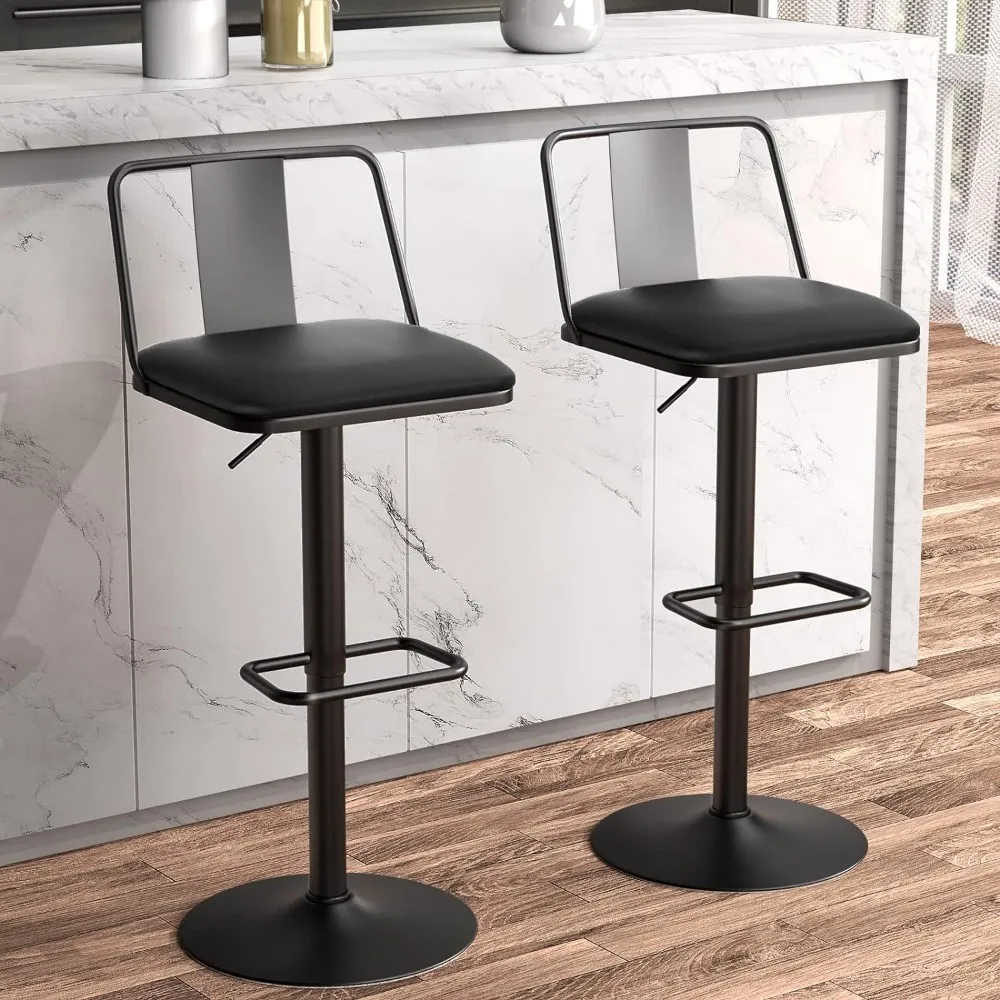 

Metal Swivel Barstools Set of 2, Enlarged PU Leather Seat with Metal Back, Adjustable Height, Design for Kitchen and Restaurant