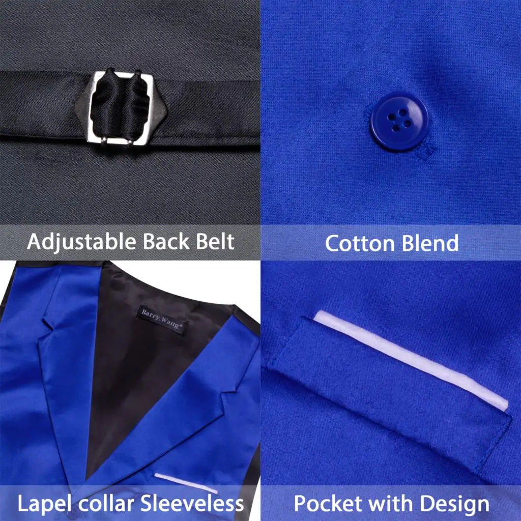 Barry Wang Mens Vest Silk Solid Multicolor Blue Red Black Wedding Waistcoat Tuxedo Dress Party Formal Gift Sleeveless Jacket
